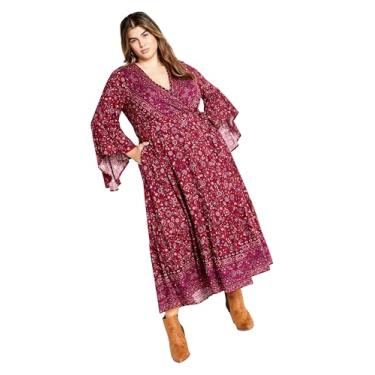 Imagem de City Chic Vestido longo feminino plus size - Belle Wrap, carmesim, 20, Carmesim, 54