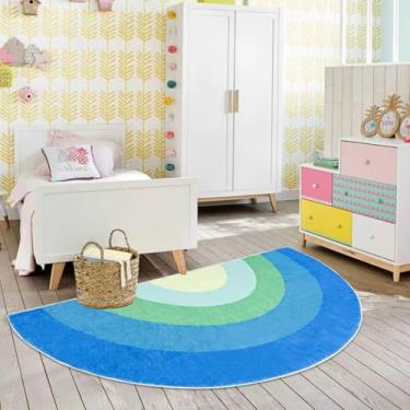 Imagem de Lacomfy Tapete infantil 1,8 m arco-íris para quarto de meninos e meninas meio redondo arco-íris playroom tapete de banheiro macio para cabeceira infantil tapete antiderrapante lavável capacho, 9,5 x