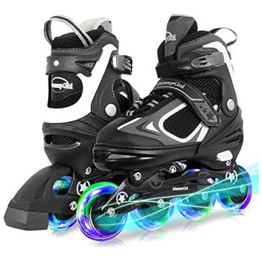 Imagem de Patins ajustáveis em linha MammyGol para crianças, meninos e meninas com rodas que acendem, Preto, Large - Youth (5-8US)