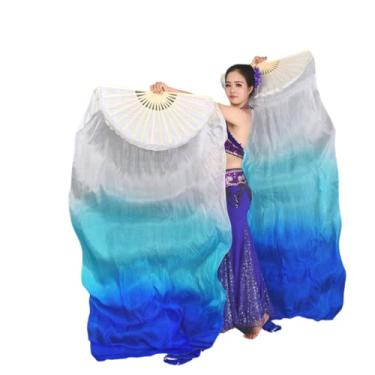 Imagem de SNOWAQUA Fãs de véu de seda sintética de dança do ventre, 1 par (esquerda + direita) véu longo de fãs de bambu de seda sintética, fãs de seda para dança do ventre, desempenho de dança (estilo13, 35,4 x 70,8 polegadas)