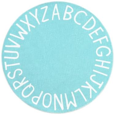 Imagem de Topotdor Tapete redondo para crianças, alfabeto, berçário, tapete extra grande, macio, para quarto de crianças pequenas (119 cm, azul-petróleo)