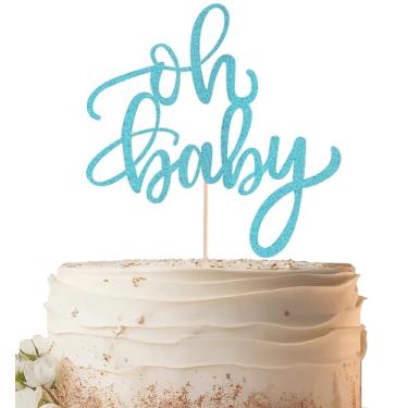 Imagem de EONNCNT Oh Baby Cake Topper - Sky Blue Glitter Baby Shower Cake Decorating Supplies for Boys or Girls, Baby Shower Cake Topper for Gender Reveal Baby Birthday Party Supplies Photo Booth Props