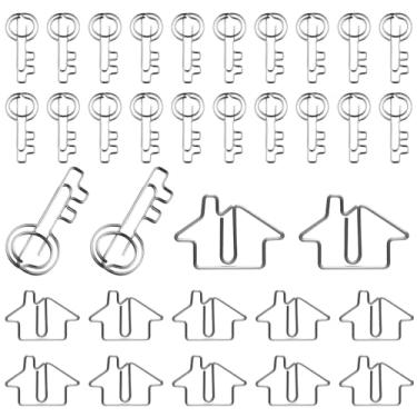 Imagem de Hesena Conjunto de 120 clipes de papel, 60 clipes de papel em forma de casa e 60 clipes de papel em forma de chave para escritório, casa, presentes para agentes imobiliários e corretores de imóveis
