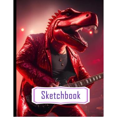 Imagem de Sketch Book: Hyper Realistic 4K Dinosaur Playing Guitar in a Palm-Shaped Red Sequin Jacket - 8.5x11 Inchs, 120 Pages