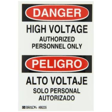 Imagem de Brady 86235 8,5 cm de largura x 12,7 cm de altura, B-302 poliéster de alto desempenho, preto e vermelho em branco etiquetas de máquinas e equipamentos, cabeçalho "Danger/Peligro", legenda "High