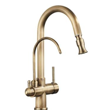 Imagem de Torneira de cozinha com filtro de latão antigo, alças giratórias removíveis, torneira misturadora filtrada, água pura para guindaste de cozinha, latão antigo B