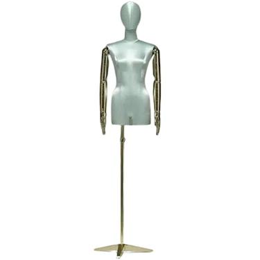 Imagem de Multiuso Manequim de Superfície de Cetim de Seda Espuma Sólida Meio Corpo de Manequim Feminino Altura Ajustável Corpo de Manequim Com Forma de Vestido de Suporte Janela