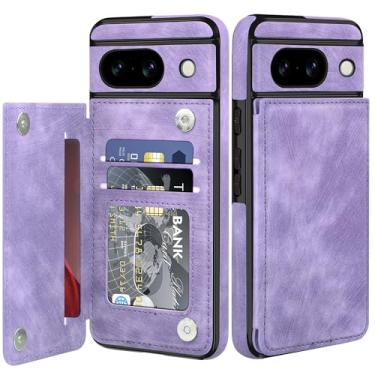Imagem de Bizzib Capa carteira de couro para Google Pixel 8A com suporte para cartão, capa flip com fecho magnético à prova de choque capa protetora resistente para Google Pixel 8A 2024, roxo claro