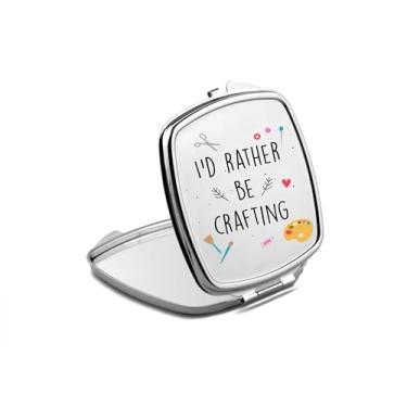 Imagem de SpreadPassion Espelho compacto de artesanato, presente de artesanato, espelho fotográfico I'd Rather Be Crafting, espelho de maquiagem de viagem pequeno espelho portátil, espelho de bolso portátil,