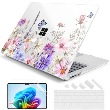 Imagem de DONGKE Capa para laptop Microsoft Surface (2024), Windows 11 Copilot+ PC, tela sensível ao toque de 13,8 polegadas, capa protetora de plástico rígido com capa de teclado e protetor de tela - Borboleta