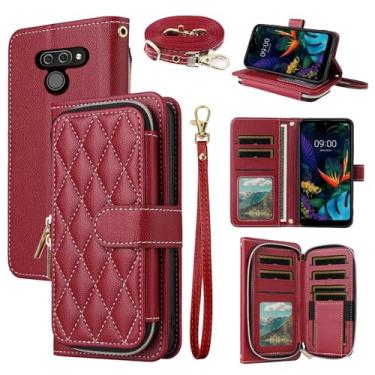 Imagem de Dswteny Argyle Capa carteira para LG K50/Q60/X6/K12 MAX com alça de pulso, bolsa de ombro, bolsa de couro PU de luxo flip suporte para cartão de crédito capa para celular para LGK50 capa feminina