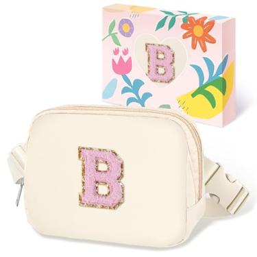 Imagem de COSHAYSOO Pochete de cintura pequena com alça ajustável com patch de letra inicial para mulheres, adolescentes, meninas, viagens, academia, caminhada, bolsa de viagem transversal, bolsa moderna,