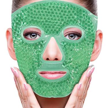 Imagem de ZNÖCUETÖD Máscara facial de gelo para reduzir o inchaço, bolsas sob os olhos, olheiras inchadas, enxaqueca, bolsa quente/fria com forro de pelúcia macia (verde nº 43)