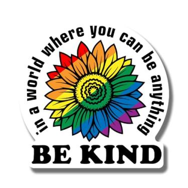 Imagem de Ímã in A World Where You Can Be Anything Be Kind - LGBTQ Pride Ally Love Ímã de bandeira de arco-íris - Ímã de superfície de metal de geladeira de carro e caminhão - 12 cm no lado mais longo - Feito