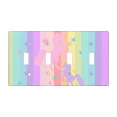 Imagem de Capa para interruptor de luz quadriciclo roxo rosa arco-íris 4 placas de parede decorativas para banheiro campestre berçário meninas meninos decoração de quarto de crianças