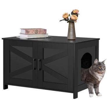 Imagem de Caixa de Areia para Gatos Homhedy - Móvel de Madeira Preta