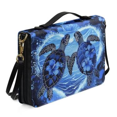 Imagem de Rchsmod Capa de Bíblia com Estampa de Hibisco Tartaruga para Mulheres Senhora Mãe, Porta-Bíblias de Couro Resistente com Alça Bolsa de Bíblia com Suporte de Caneta Estojo Multifuncional para Uso