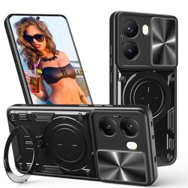 Imagem de Ephoou Capa protetora para Xiaomi Poco X7 Pro/Redmi Turbo 4 de 6,7 polegadas com suporte de anel magnético, capa resistente à prova de choque de grau militar com capa de lente de câmera deslizante