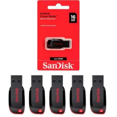 Imagem de Kit Com 5 Unidades De Pendrive Sandisk Cruzer Blade 16gb 2.0