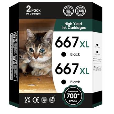 Imagem de Cartuchos de tinta de substituição 667XL 667 XL 667 para hp 667 cartuchos de tinta pretos e coloridos para Deskjet Ink Advantage 1275 2375 2775, Deskjet Ink Advantage Plus 6075 6475 6476 (2 preto)