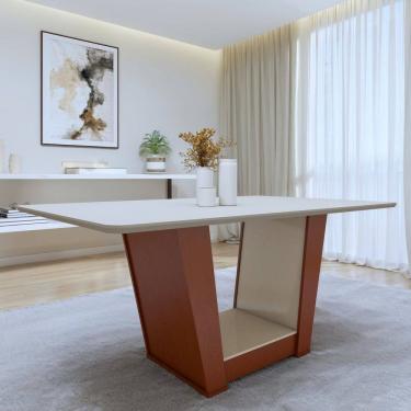 Imagem de Mesa de Jantar Retangular 6 Lugares 160cm Tampo MDF Apogeu Frassino/Off White