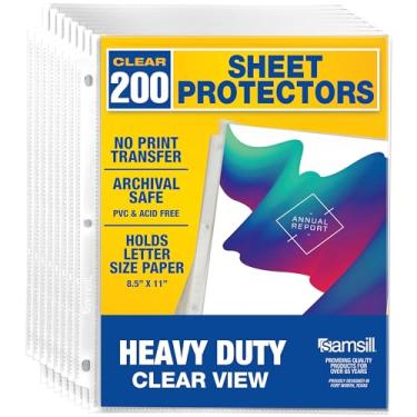 Imagem de Samsill Pacote com 200 protetores de folhas resistentes, transparentes, protetores de página de 20 x 28 cm para fichário de 3 anéis, protetores de tamanho carta, furos reforçados, protetor