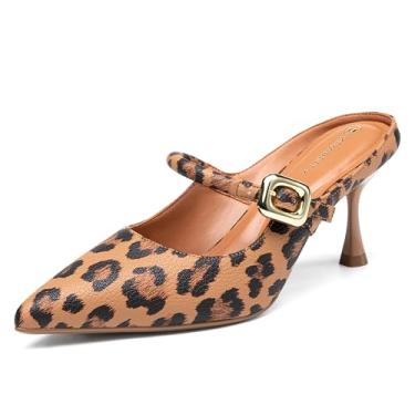 Imagem de NEWBELLA Sandálias femininas de salto fino de malha com salto agulha para roupas casuais e elegantes, Oncinha laranja, 8.5 Wide