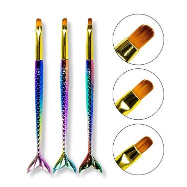 Imagem de Kit 3 Pincéis Sereia Língua De Gato Unha Gel Fibra Nail Art