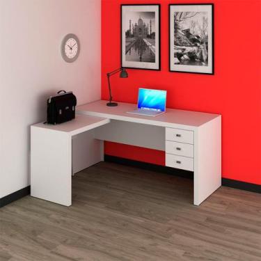 Imagem de Mesa p/ Escritório em L Com 3 Gavetas Branco Tecnomobili - Tecno Mobil