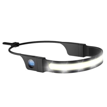 Imagem de Lanterna de cabeça recarregável, lâmpada de LED de feixe largo de 230° com visor digital de bateria, lanterna de farol à prova d'água para acampamento, caminhada, corrida em ambientes internos e