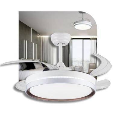 Imagem de Ventilador De Teto com Controle Remoto Led Pás Retrátil Bivolt Luz Branco frio neutro ou quente (Branco Rosê)