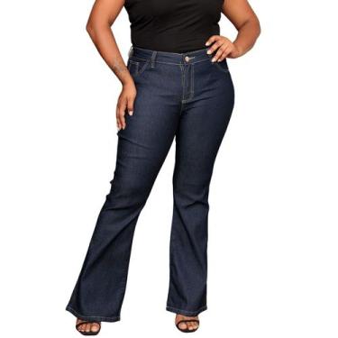 Imagem de Calça Jeans Feminina Plus Size Modelo Pantalona Comfort - SK Jeans, Az
