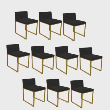 Imagem de Kit 10 Cadeiraa De Jantar Escritório Recepção Lee Office Industrial Ferro Dourado Tecido Sintético Preto - Ahz Móveis