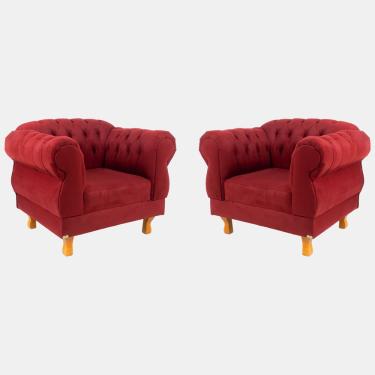 Imagem de Duas Poltronas Elisabeth Chesterfield Duque Capitonê Suede Vermelho / Decoração, Barbearia, tv, Sala estar