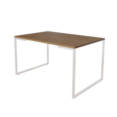 Imagem de Mesa de Jantar Industrial 6 Lugares Amêndoa 140x90 Base Aço Branco