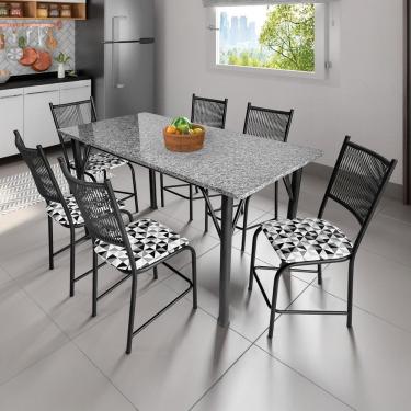 Imagem de Mesa de Jantar Retangular Famais Noruega com 6 Cadeiras Tampo de Granito Preta