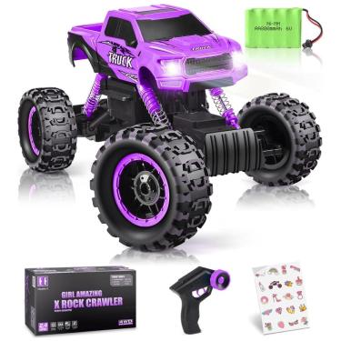 Imagem de Carrinho de Controle Remoto Off Road, Escala 1:12 com Duplo Motor e Luzes para Crianças de 5 a 12 Anos, DOUBLE E Monster Truck, Roxo