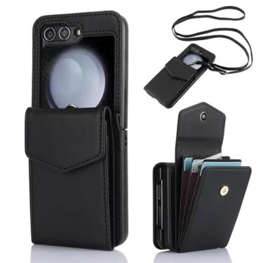 Imagem de HJZSZX Para Samsung Z Flip 6 Crossbody Multi Card Wallet Phone Case Long Lanyard Bolsa Suporte Capa (Para Samsung Z Flip 6/preto)
