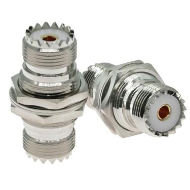 Imagem de 2 peças SO239 PL259 conectores coaxiais trocadores de gênero, conector de anteparo de porca SO239, adaptador UHF fêmea para PL259 fêmea para rádios, antena, LMR, áudios