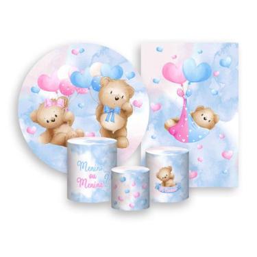 Imagem de Kit 2 Painéis De Festa  Trio De Capas Cilindros, Ursinha Azul e Rosa 0