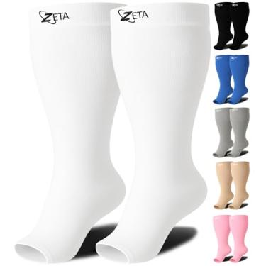 Imagem de Meias Zeta de bico aberto 3GG de 66 cm de largura na panturrilha plus size (1 par) Branco