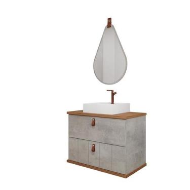 Imagem de Gabinete de Banheiro Milano 80 com Espelho Gota Cimento/Freijo - MGM