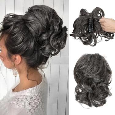 Imagem de CJL HAIR Grampo De Garra Para Rabo De Cavalo Curto, Extensões De Cabelo Faça Você Mesmo, Metais Dobráveis, Coque Bagunçado, Apliques De Cabelo Sintético Ondulado E Cacheado, Cinza Pimenta