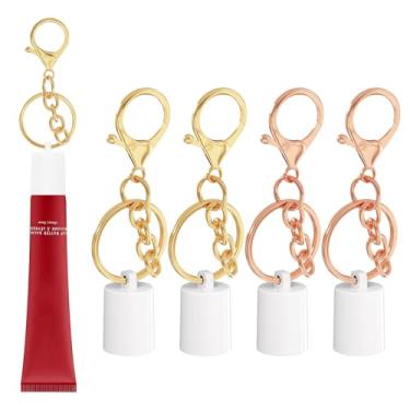 Imagem de Sonnorel Pacote com 4 chaveiros de brilho labial compatíveis com protetor labial Sum mer Fridays, boné de chaveiro, suporte de brilho labial (boné branco, chaveiro de cores mistas)
