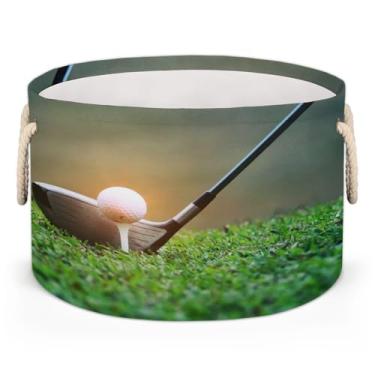 Imagem de Pardick Cesta de armazenamento redonda grande esportiva bola de golfe dobrável cesto de armazenamento com alça para crianças, meninos, meninas, brinquedo, quarto, sala de estar, berçário, decoração de