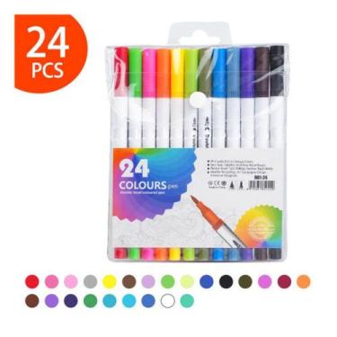 Imagem de Kit 24 Caneta 2 em 1 Brush Lettering e Ponta Fina Dual Pen Canetinha C