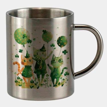 Imagem de Caneca de Inox Premium Prateada 400ml TURMA GATINHOS ST PATRICKS DAY 2