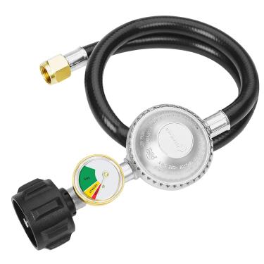 Imagem de CALPOSE - Mangueira de propano de 2 pés com regulador e calibre, regulador universal de grelha de gás para Blackstone 28 polegadas/36 polegadas, grelha Weber, fogueira de propano e mais, 3/8 polegadas