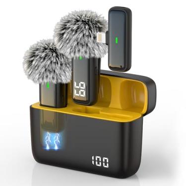 Imagem de NPTCL Pacote com 2 microfones de lapela sem fio para iPhone lapela microfone Lightning Lav Mic com capa de carregamento de 24 H para gravação de vídeo Vlog TikTok Instagram – Redução de ruído,
