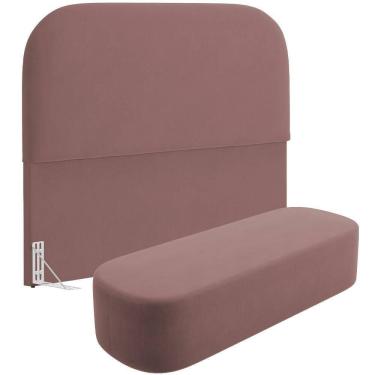 Imagem de Cabeceira Cama Box Casal 140cm Lanna Com Puff Recamier Doha W01 Suede Rosê - Lyam Decor